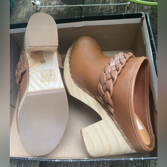 DOLCE VITA Hila Saddle Leather Platform Wooden Heels Sz 9 - Picture 6 of 13